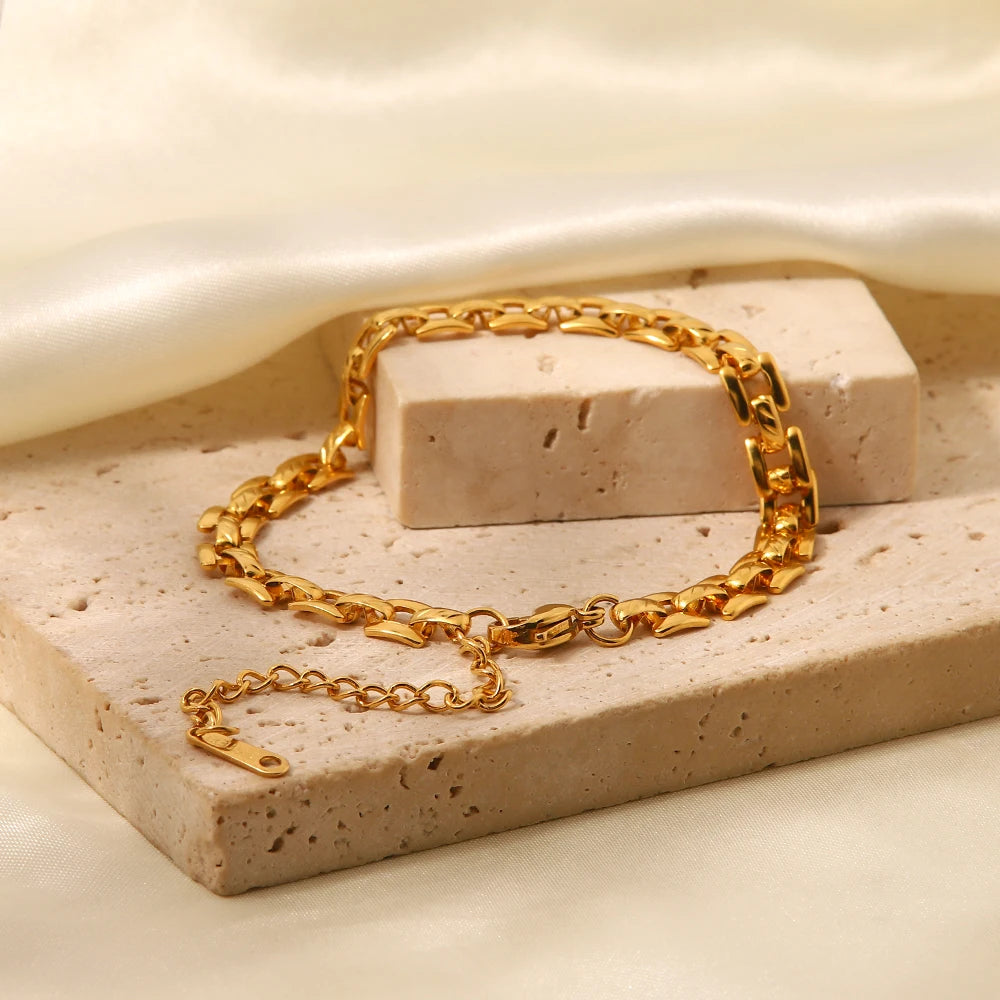 INS 18k Gold Plated Stainless Steel Jewelry Party Gift Geometric Wide Belt Bracelet for Girls