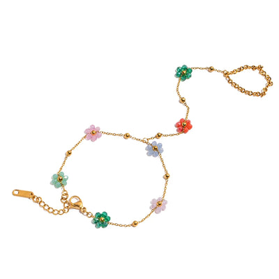 Sweet Romantic Colorful Crystal Flower Hand Chain Finger Bracelet