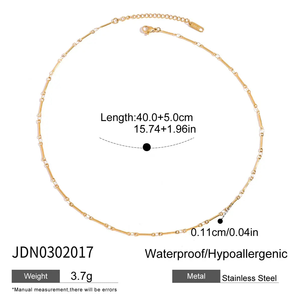 J&D 18k PVD Gold Plated Stainless Steel Necklace Vintage Simple Handmade Chain Bar Necklace Choker