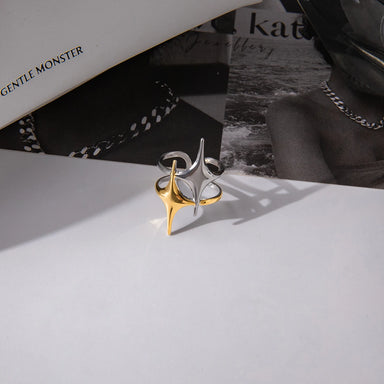 J&D Minimalist 18K Gold Plated Stainless Steel Ring Mangxing Double-Layer Hollow Opening Ring
