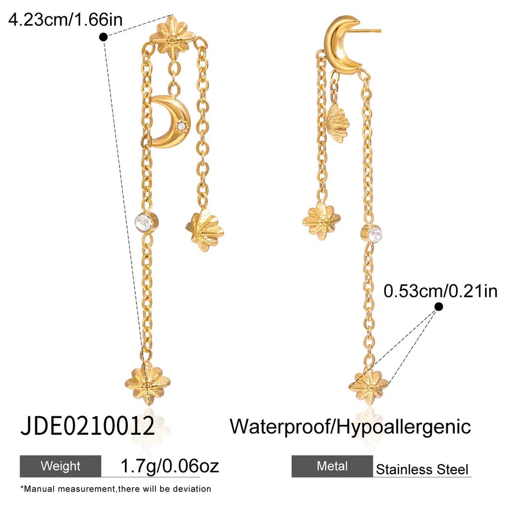 Moon Tassel Earrings 18K Gold