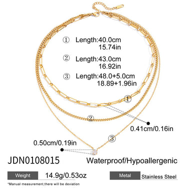 Three Layers Cuban Paper Clip O Shape Chain Necklace