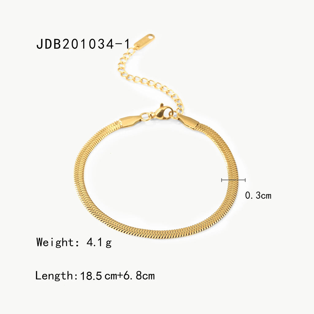 Dainty 4mm Flat Snake Chain Bracelet Wrist Jewelry 18K Gold Plated Stackable Stainless Steel Bone Chain Bracelets for Women