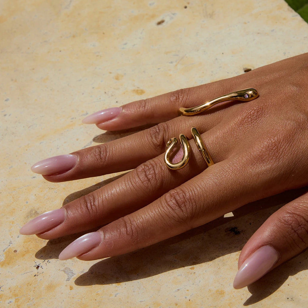 J&D Edgy Serpent Stainless Steel Ring 18K Gold Plated White Cubic Zirconia Eyes Bold Statement Gothic Stackable Jewelry