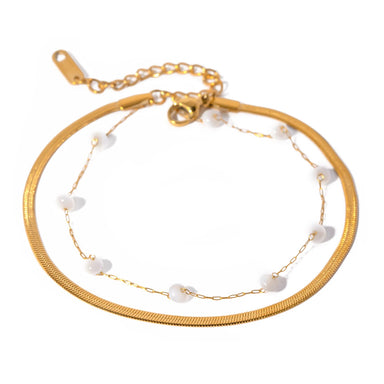 J&D Luxury Stainless Steel Gold Round Shell Pearl Snake Anklet Blade Flat Encryption Chain Anklet