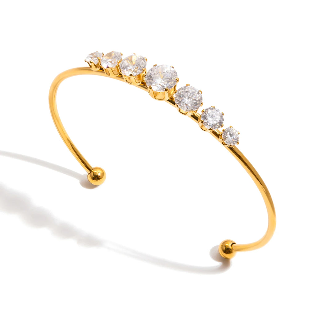 J&D Dainty 18K Gold Plated Stainless Steel Bangle Tennis Chain Zircon Bracelet Fashion Bangle