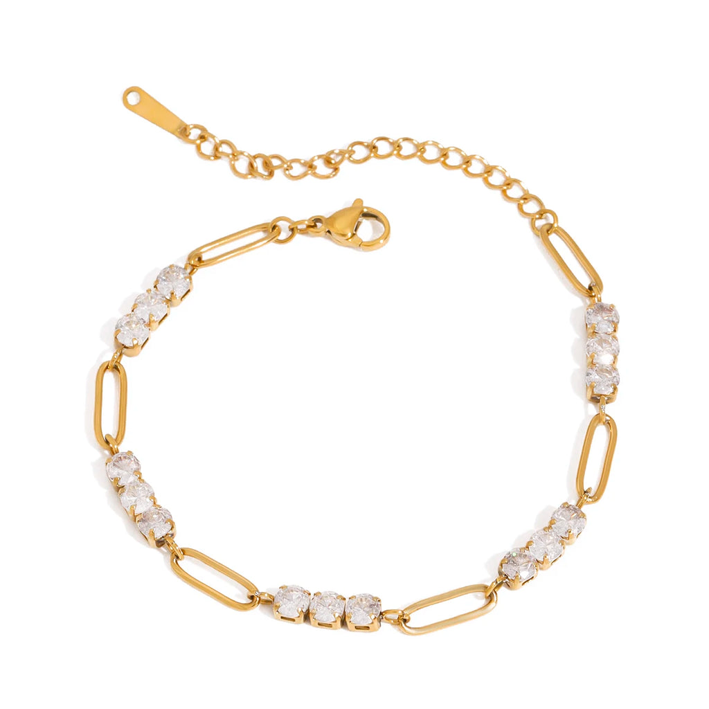 J&D Women's Ins Chain Minimalist Paper Clip Bracelet Circular Zircon Classic Gold Plated Sports Moissanite Bracelets Bangles