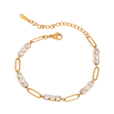 J&D Women's Ins Chain Minimalist Paper Clip Bracelet Circular Zircon Classic Gold Plated Sports Moissanite Bracelets Bangles