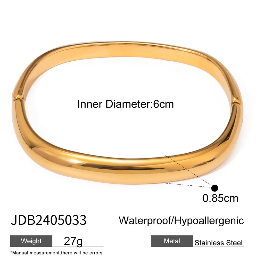 J&D 18K Gold Plated Stainless Steel Bracelet Jewelry Smooth Surface Clasp Square Medieval Bangle