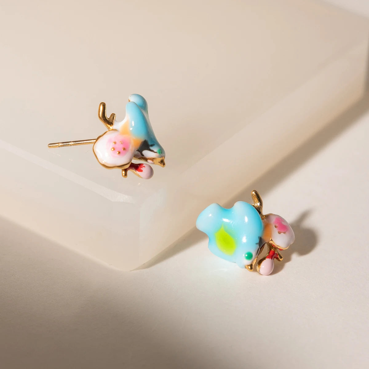 J&D Jewelry Sweet Colorful Enamel Bird Stud Earrings 18K Gold Plated Stainless Steel Cute Animal Jewelry for Women