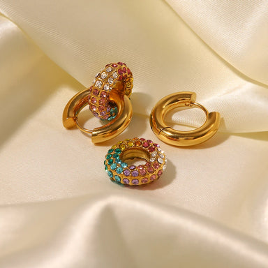 J&D Waterproof 18k Gold Plated Stainless Steel Jewelry Gift Colorful Cubic Zirconia Hoop Earrings for Women
