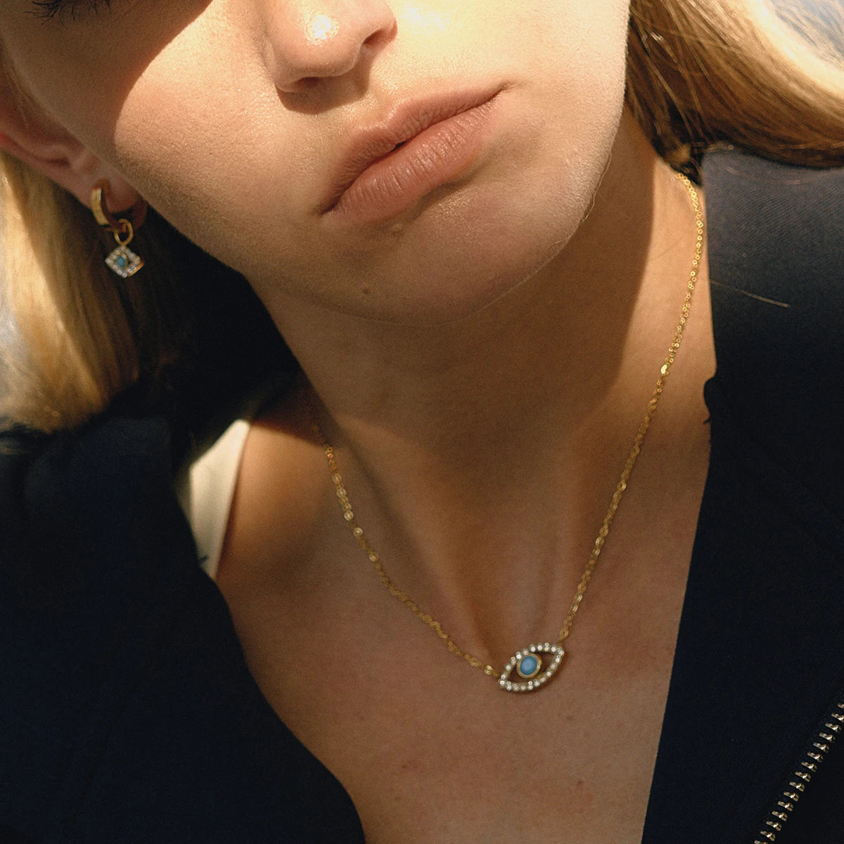 Blue Turquoise Devil's Eye Pendant Necklace for Women