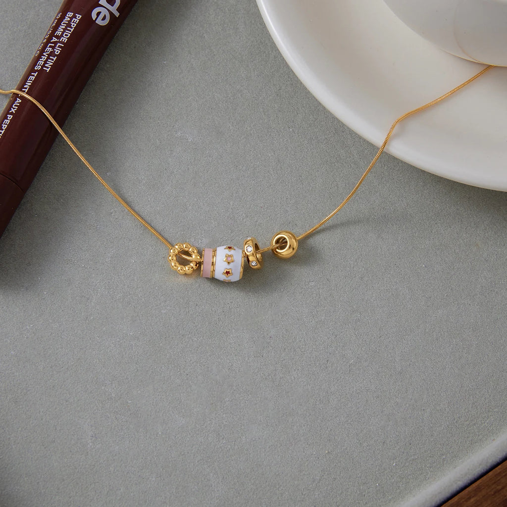 Enamel Star Spacer Beads Pendant Necklace