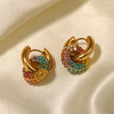 J&D Waterproof 18k Gold Plated Stainless Steel Jewelry Gift Colorful Cubic Zirconia Hoop Earrings for Women