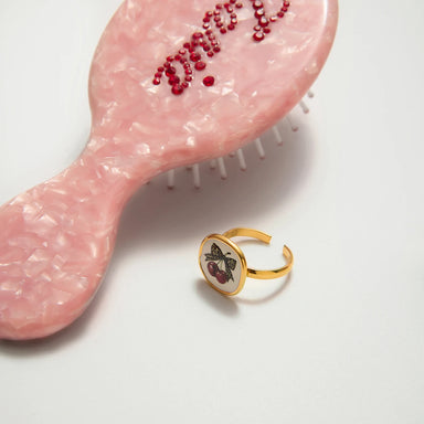 J&D 18K Gold Stainless Steel  Sweet and Romantic Jewelry Ring Cherry Drop Oil Printing Adjustable Open Ring