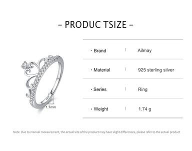 Ailmay New 100% 925 Sterling Silver Fashion Elegant Clear CZ Crown Finger Ring for Women Wedding Accessories Fine Jewelry Gift