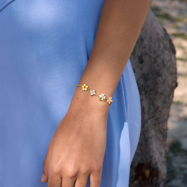 J&D Jewelry 18K Gold Plated Stainless Steel Enamel Flower Garden Charm Bracelet with Colorful Zircon for Women