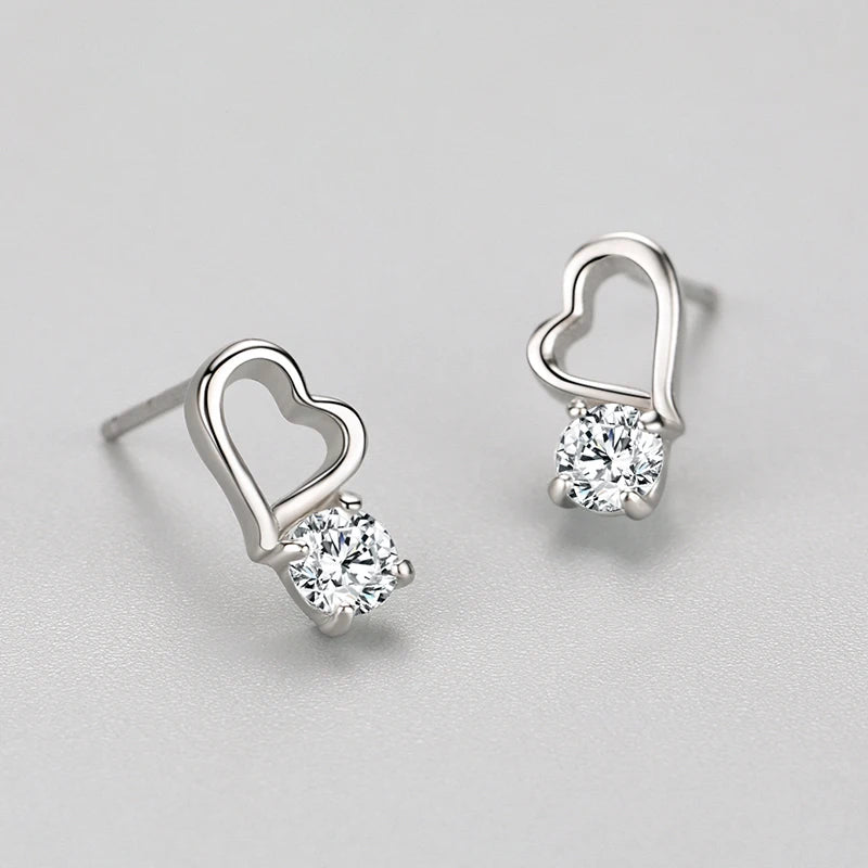 925 Silver Heart Stud Earrings - Kimiko