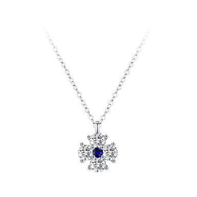 Four-Leaf Clover Blue White Zircon Small Necklace