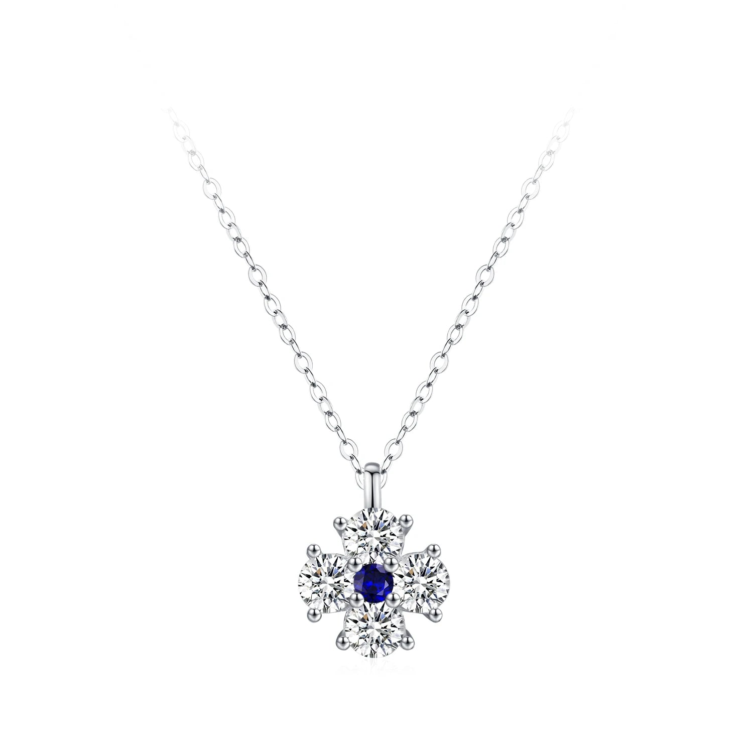 Four-Leaf Clover Blue White Zircon Small Necklace