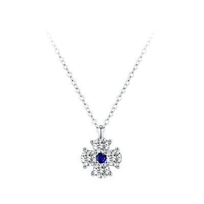 925 Sterling Silver Four-Leaf Clover Blue Necklace