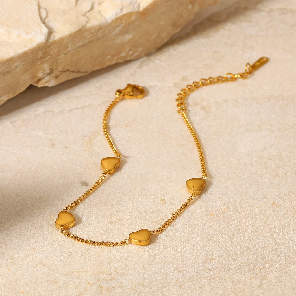 Fine Chain Hearts Charm Bracelet Gift Tarnish Free 18k Gold Plated Simple Jewelry Bracelet for Women