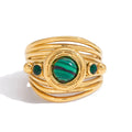 Malachite Multi-Layer Hollow-Out Open Ring