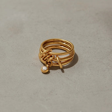 J&D Modern Minimalist 18K Stainless Steel Layer Ring Zircon Charm Multi Finger Rings Party Prom Waterproof Jewelry
