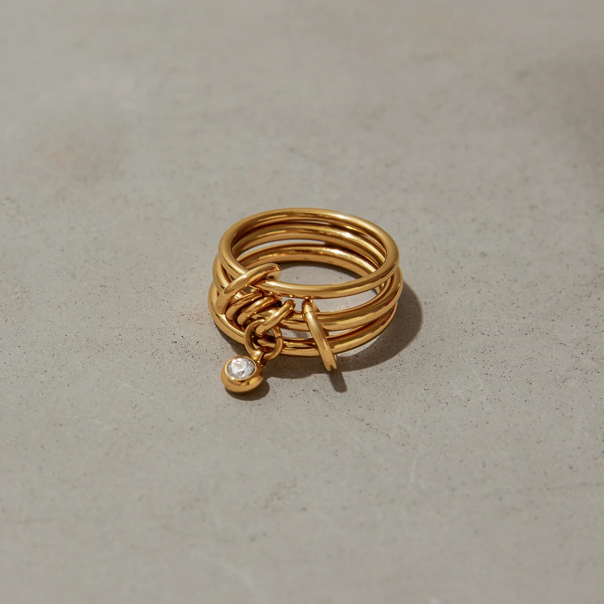 J&D Modern Minimalist 18K Stainless Steel Layer Ring Zircon Charm Multi Finger Rings Party Prom Waterproof Jewelry