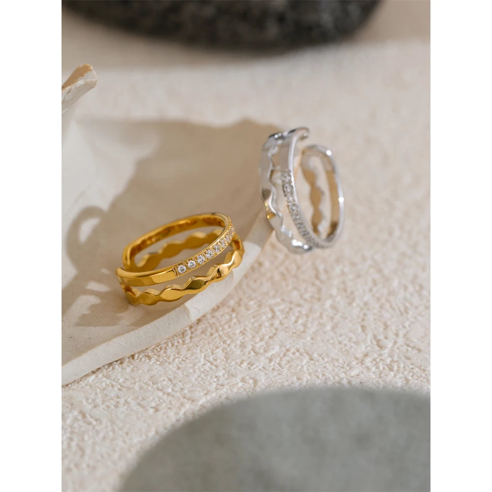 Zircon Open 18K Gold Plated Adjustable Ring