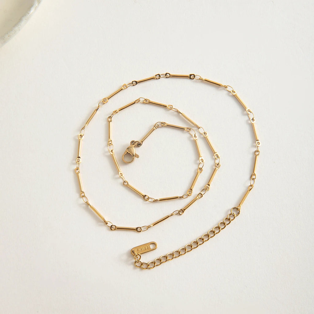 J&D 18k PVD Gold Plated Stainless Steel Necklace Vintage Simple Handmade Chain Bar Necklace Choker