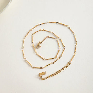 J&D 18k PVD Gold Plated Stainless Steel Necklace Vintage Simple Handmade Chain Bar Necklace Choker