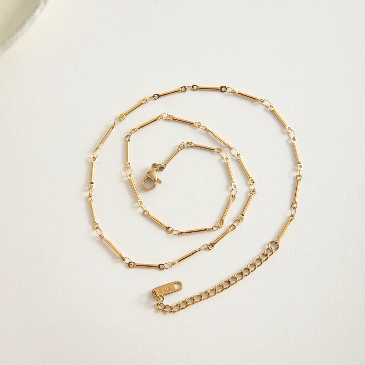 J&D 18k PVD Gold Plated Stainless Steel Necklace Vintage Simple Handmade Chain Bar Necklace Choker