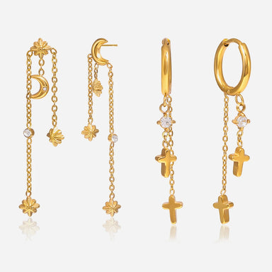 Moon Tassel Earrings 18K Gold