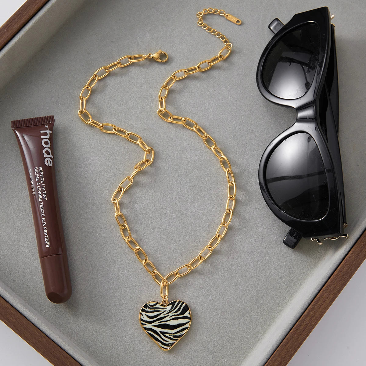 Vintage Leopard Print Enamel Heart Pendant Necklace
