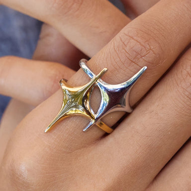 J&D Minimalist 18K Gold Plated Stainless Steel Ring Mangxing Double-Layer Hollow Opening Ring