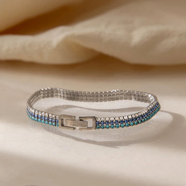 J&D Jewelry Silver Color Stainless Steel Three Layer Tennis Bracelet with Blue Purple White Rhinestone for Women
