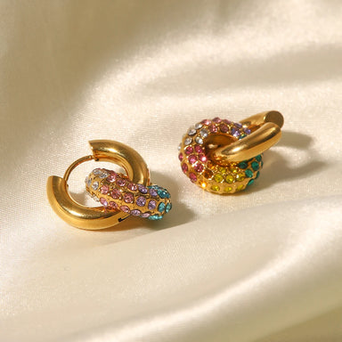 J&D Waterproof 18k Gold Plated Stainless Steel Jewelry Gift Colorful Cubic Zirconia Hoop Earrings for Women