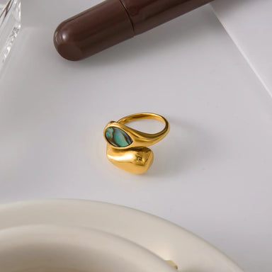 J&D 18K Gold Plated Stainless Steel Water Droplet Asymmetrical Opening Ring Personality Jewelry