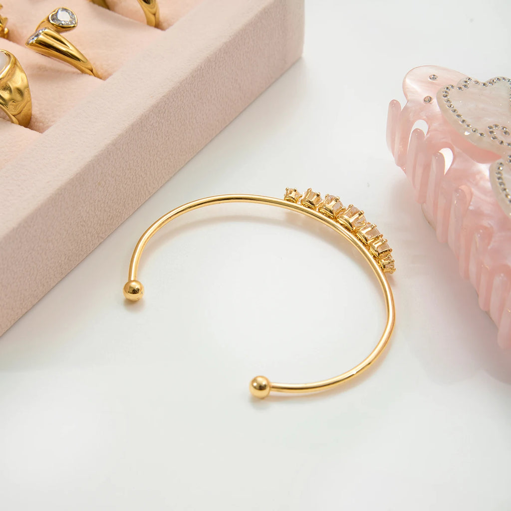 J&D Dainty 18K Gold Plated Stainless Steel Bangle Tennis Chain Zircon Bracelet Fashion Bangle