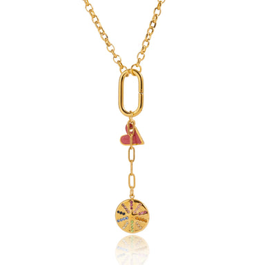 Enamel Colorful Rhinestone Heart Pendant Tassel Y Chain Necklace