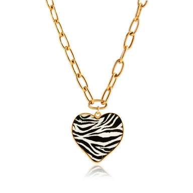 Vintage Leopard Print Enamel Heart Pendant Necklace