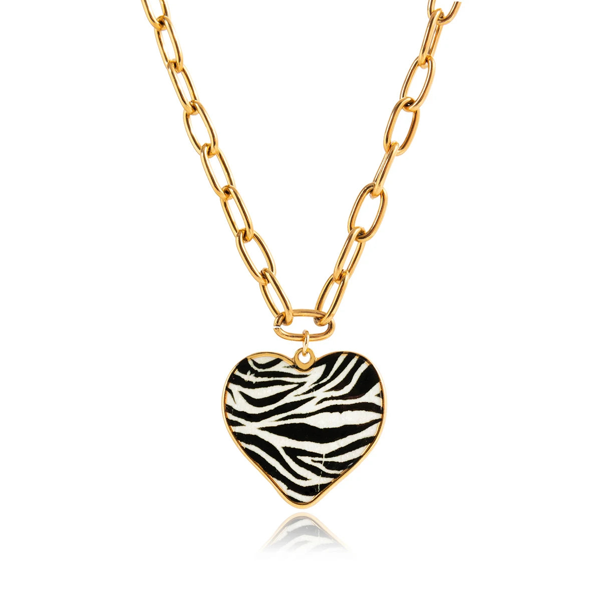 Vintage Leopard Print Enamel Heart Pendant Necklace