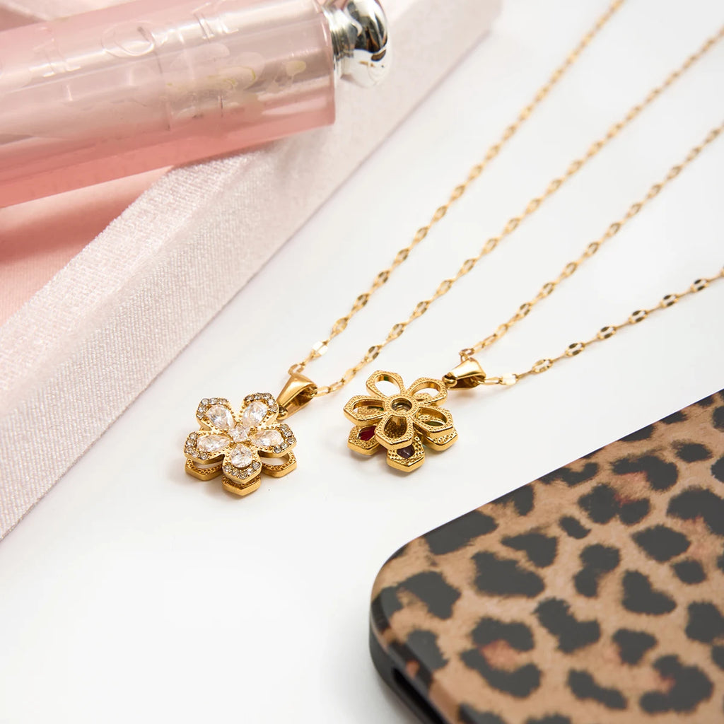 Fidget Spinner Flower Rotatable Pendant Necklace