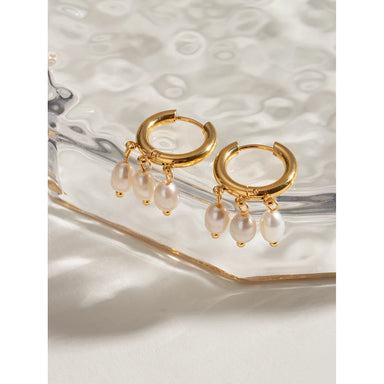 Three Freshwater Pearl Hoop Earring