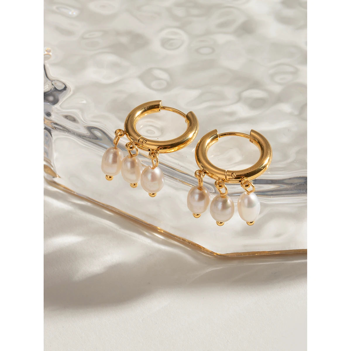 Three Freshwater Pearl Hoop Earring