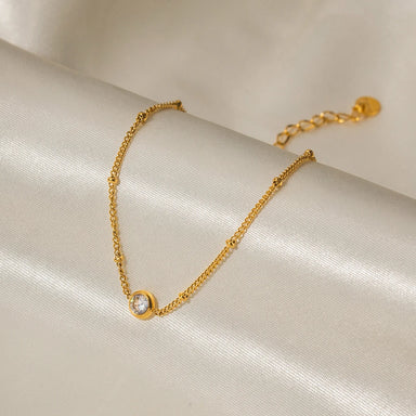 Dainty 18k Gold Plated Stainless Steel  Waterproof Anklet Jewelry Gift Chain Single Zircon Anklet