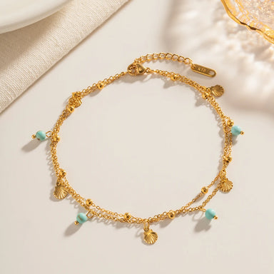 New Arrival Stainless Steel Anklet Beach Jewelry Gift Stainless Steel Turquoise Stone Pendant Seashell Charm Anklet