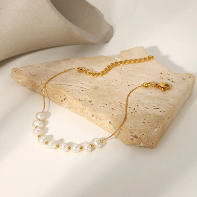 Freshwater Pearl Stainless Steel Bracelet Women Gift Dainty PVD 18k Gold Chain Bracelet