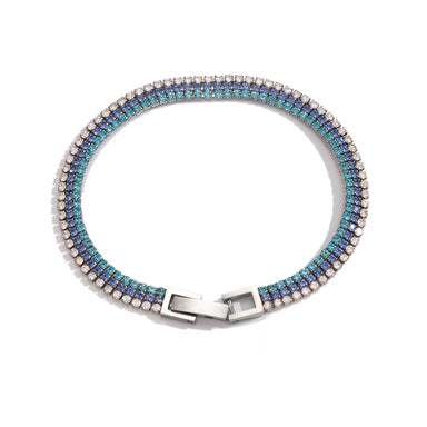J&D Jewelry Silver Color Stainless Steel Three Layer Tennis Bracelet with Blue Purple White Rhinestone for Women